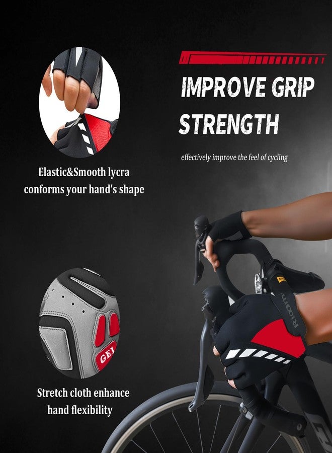 Rioomui Cycling Gloves,Gel Padded Bike Gloves for Men Cycling,Anti-Slip & Shock-Absorbing Lightweight & Breathable Design Road Bicycle Half Finger for Women 2503-Red-L - Image 4